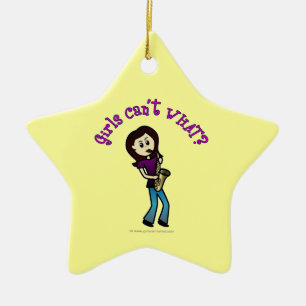 Ornamento De Cerâmica Garota Leve Jogando Saxofone