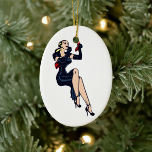 Ornamento De Cerâmica Garota Pin-up de Glamour Retro Loira Bonita Vintag