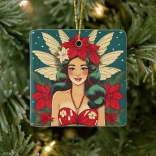 Ornamento De Cerâmica Garota Pin-Up de Natal Tropical dos Anos 50 Retrô