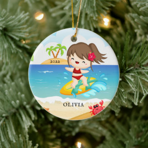 Ornamento De Cerâmica Garota Surfista Fofa Personalizada Natal