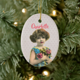 Ornamento De Cerâmica Garota Vintage Doce Com Flores Personalizadas