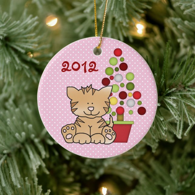 Ornamento De Cerâmica Garotas de Gato de Natal de 1rua do Bebê Personali (Árvore)