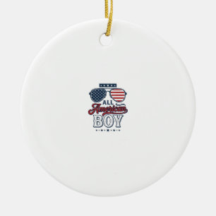 Ornamento De Cerâmica Garoto Americano Óculos de Sol Patrióticos Camisa