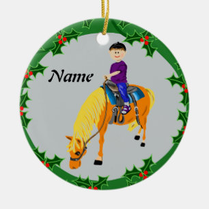 Ornamento De Cerâmica Garoto personalizado de desenho animado em cavalo 