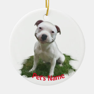 Ornamento De Cerâmica Garra branca de Pitbull na grama