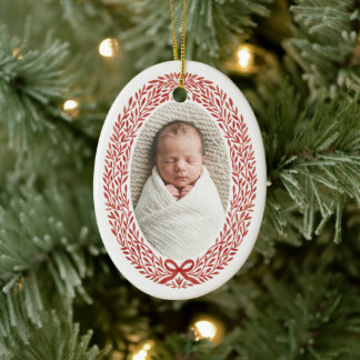 Ornamento De Cerâmica Garrafa de Bebê Natal Foto com Arco de Coroa Botân