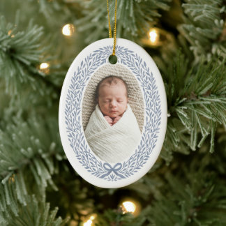 Ornamento De Cerâmica Garrafa de Bebê Natal Foto com Arco de Coroa Botân