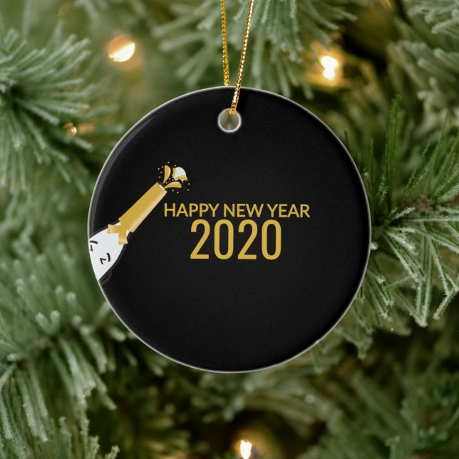 Ornamento De Cerâmica Garrafa De Champanhe E Feliz ano novo 2020 (Árvore)
