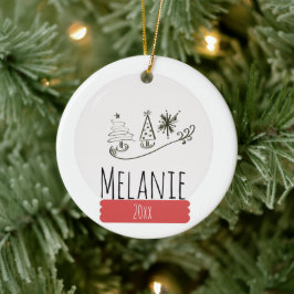 Ornamento De Cerâmica Garrafa de Neve de Natal e Doodle de Árvore