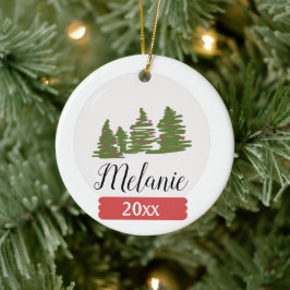 Ornamento De Cerâmica Garrafa de Neve de Natal e Doodle de Árvore