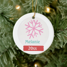 Ornamento De Cerâmica Garrafa de Neve de Natal e Nome de Floco de Neve