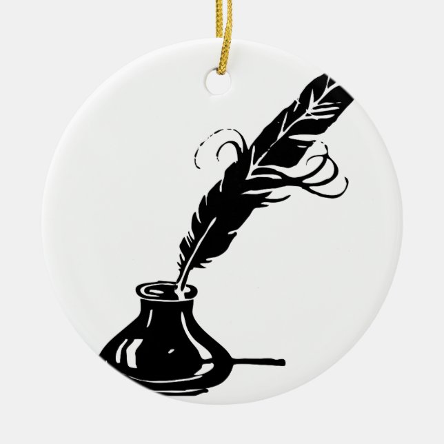 Ornamento De Cerâmica Garrafa do Quill e de tinta (Frente)