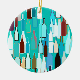 Ornamento De Cerâmica Garrafas de vinho, multicores, fundo de turquesa