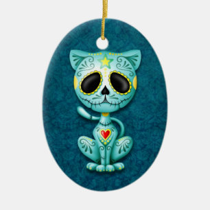 Ornamento De Cerâmica Gatinho azul do açúcar do zombi