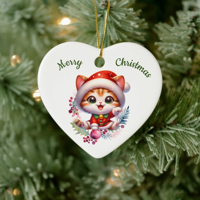 Ornamento De Cerâmica Gatinho bonitinho em Papais noeis Figurino Natal (Árvore)