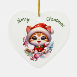 Ornamento De Cerâmica Gatinho bonitinho em Papais noeis Figurino Natal