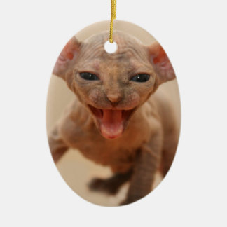Ornamento De Cerâmica Gatinho bonito do sphynx com língua para fora