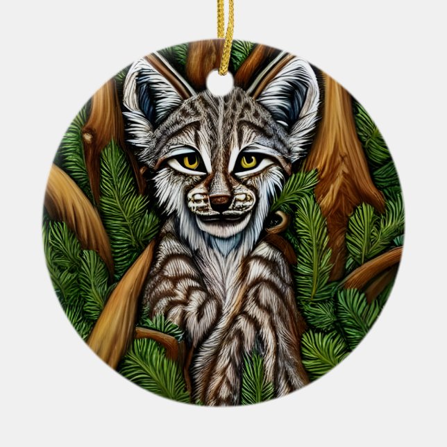 Ornamento De Cerâmica Gatinho bonito e adorável do Lynx (Frente)