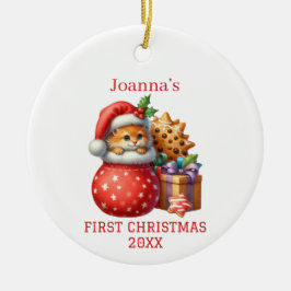 Ornamento De Cerâmica Gatinho Bonito Primeiro Natal