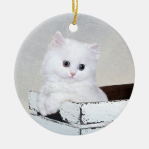 Ornamento De Cerâmica Gatinho branco persa