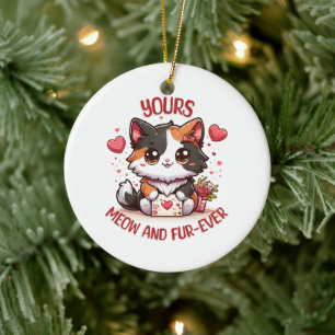 Ornamento De Cerâmica Gatinho Calico Adorável Dia dos Namorados