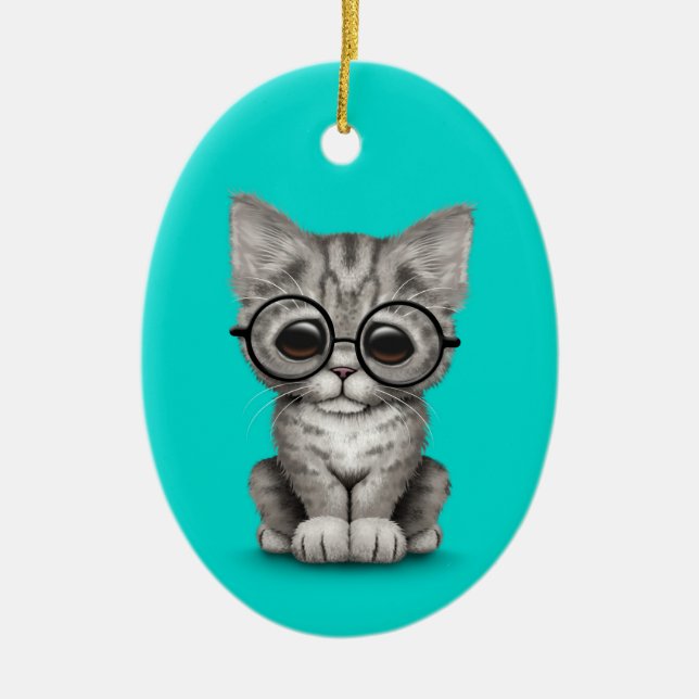 Ornamento De Cerâmica Gatinho cinzento bonito do gato malhado com os (Frente)