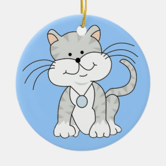 Ornamento De Cerâmica Gatinho cinzento feliz