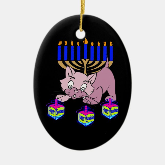 Ornamento De Cerâmica Gatinho de Hanukkah (Frente)