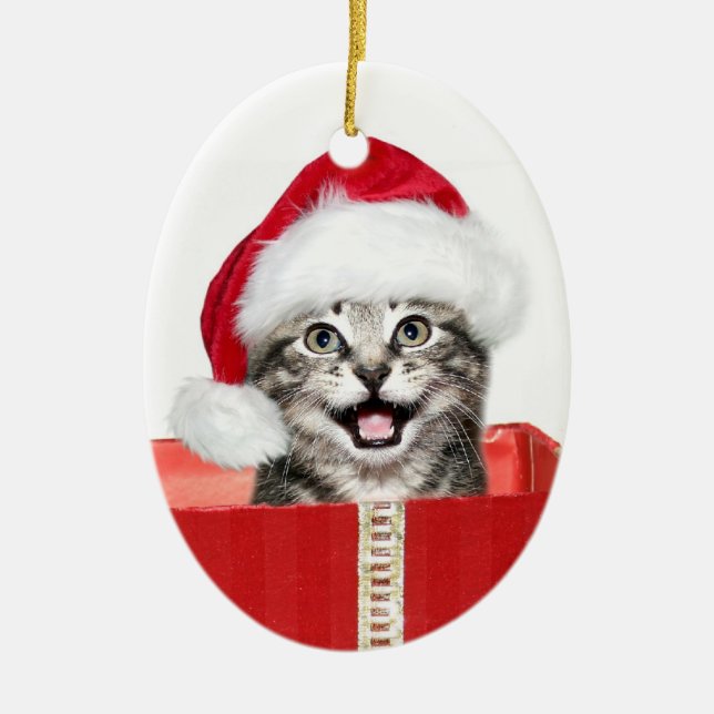 Ornamento De Cerâmica gatinho de Natal (Frente)
