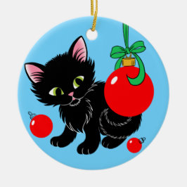 Ornamento De Cerâmica Gatinho de Natal bonito