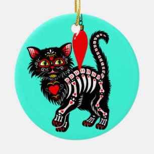 Ornamento De Cerâmica Gatinho de Natal Dia De Los