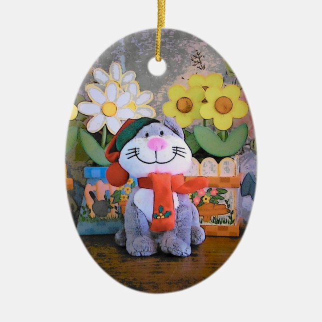 Ornamento De Cerâmica Gatinho e cachecol de animais recheados (Frente)