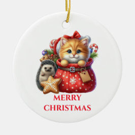 Ornamento De Cerâmica Gatinho e Natal de porco