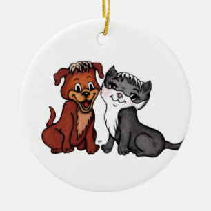 Ornamento De Cerâmica Gatinho e Puppy