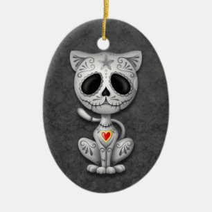 Ornamento De Cerâmica Gatinho escuro do açúcar do zombi