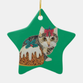 Ornamento De Cerâmica gatinho fofo comendo pudim no natal