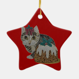 Ornamento De Cerâmica gatinho fofo comendo pudim no natal