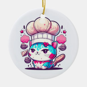 Ornamento De Cerâmica Gatinho Gato de Chef de Pastor de Baqueiro de Boni