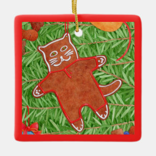 Ornamento De Cerâmica Gatinho GINGERBREAD Cerâmica Ornamento Quadrado