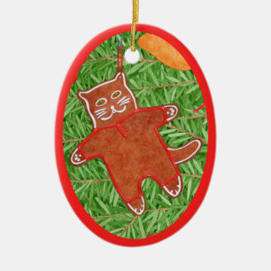 Ornamento De Cerâmica Gatinho GINGERBREAD Órnulo De Oval Cerâmica