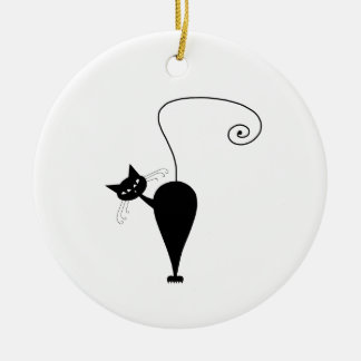 Ornamento De Cerâmica Gatinho irrisório preto 5