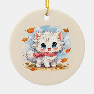 Ornamento De Cerâmica Gatinho Kawaii da Brisa de Outono – Gato Fofo e Ac