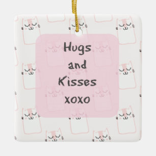 Ornamento De Cerâmica Gatinho Marshmallow Fluffy a rosa Abraços e beij