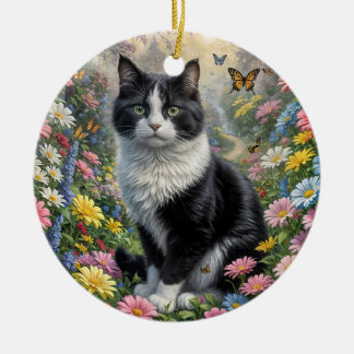 Ornamento De Cerâmica Gatinho no jardim das flores