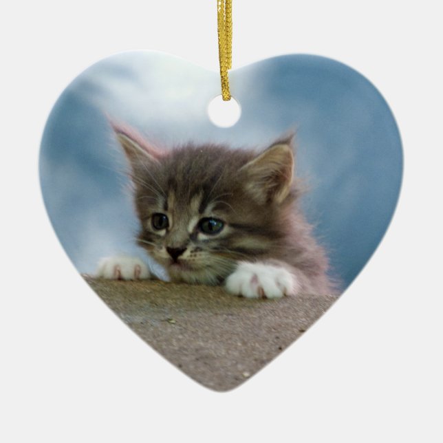 Ornamento De Cerâmica Gatinho para o Natal (Frente)