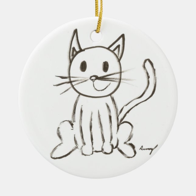 Ornamento De Cerâmica Gatinho Pintado - Azul (Frente)