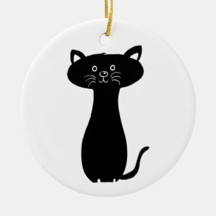Ornamento De Cerâmica Gatinho preto de desenho animado