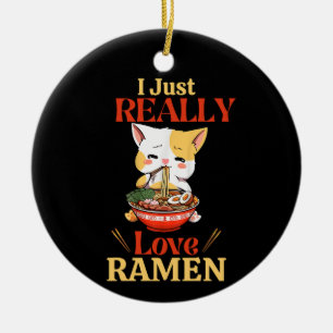 Ornamento De Cerâmica Gatinho Realmente Ama Ramen