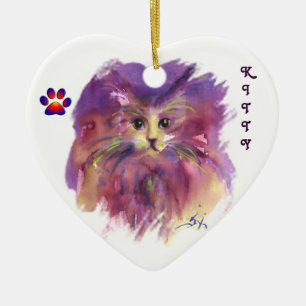 Ornamento De Cerâmica GATINHO ROXO, RETRATO DE GATO, Pedra Preciosa Amet