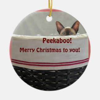 Ornamento De Cerâmica Gatinho Siamese do Peekaboo, Feliz Natal a você